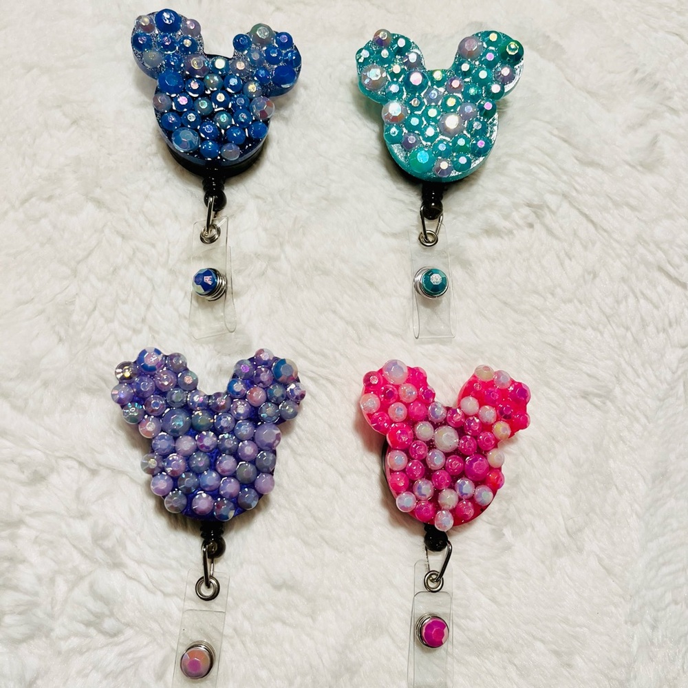 Mickey gem stone badge reel